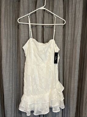 White Floral Textured Spaghetti-Strap Dress